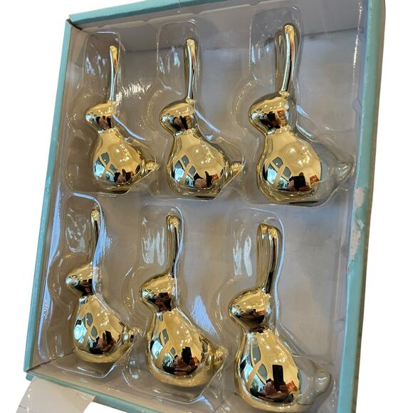 6pc Martha Stewart Gold Bunny Rabbit Figurines 3.25in Ceramic Easter Decor New - Picture 4 of 10